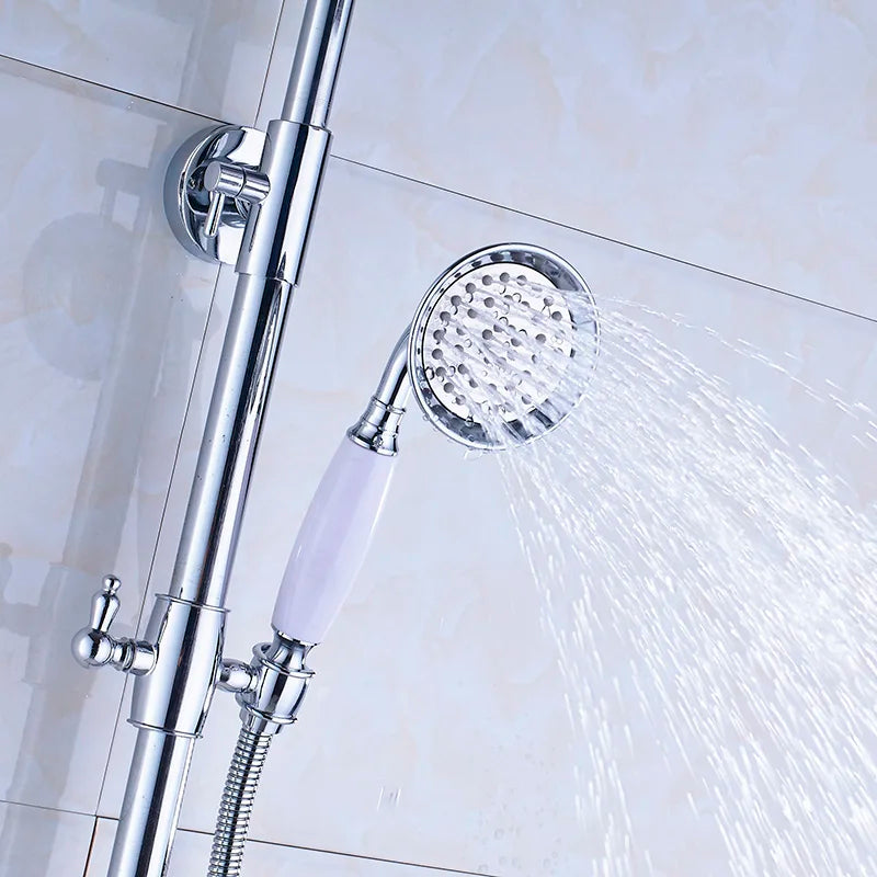 Afralia™ Chrome Dual Handle Shower Set with 8" Rainfall Head and Hand Shower