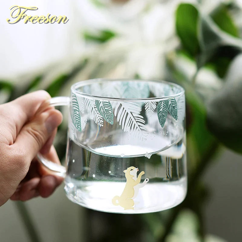 Afralia™ Glass Coffee Mug 320ml Cute Squirrel Tea Cup Heat Resistant Beer Mug