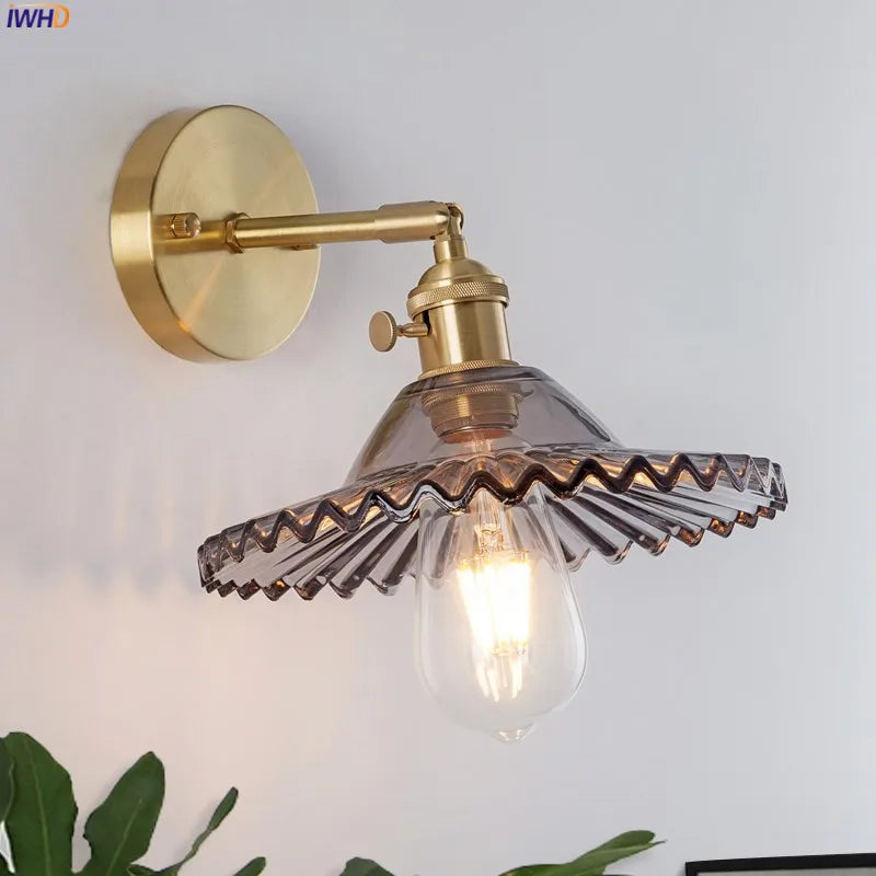 Afralia™ Copper Glass LED Wall Sconce Vintage Retro Wall Lamp for Bedroom Bathroom Mirror