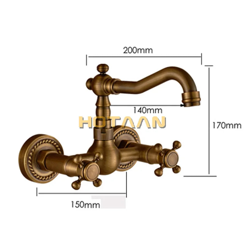 Afralia™ Antique Brass Wall Mounted Swivel Kitchen Faucet Mixer Tap