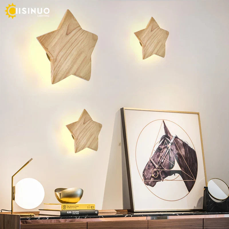 Afralia™ Star Wood Wall Lamp: Modern Solid Decor Lighting for Living Room, Bedroom, Corridor