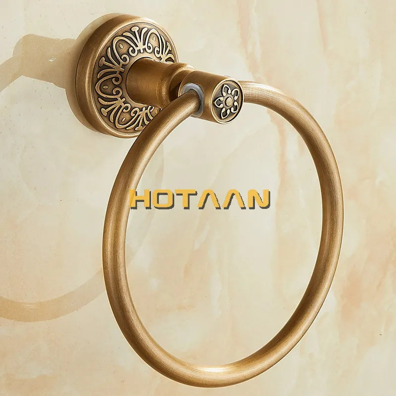 Afralia™ Antique Brass Towel Ring - Wall-Mounted Round Towel Holder for Bathroom