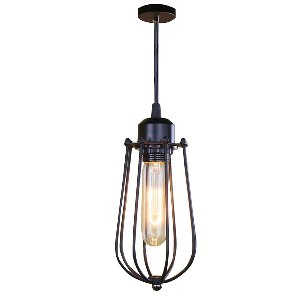 Afralia™ Black Metal Chandelier with E27 Edison Bulb Socket for Kitchen, Restaurant, Cafe