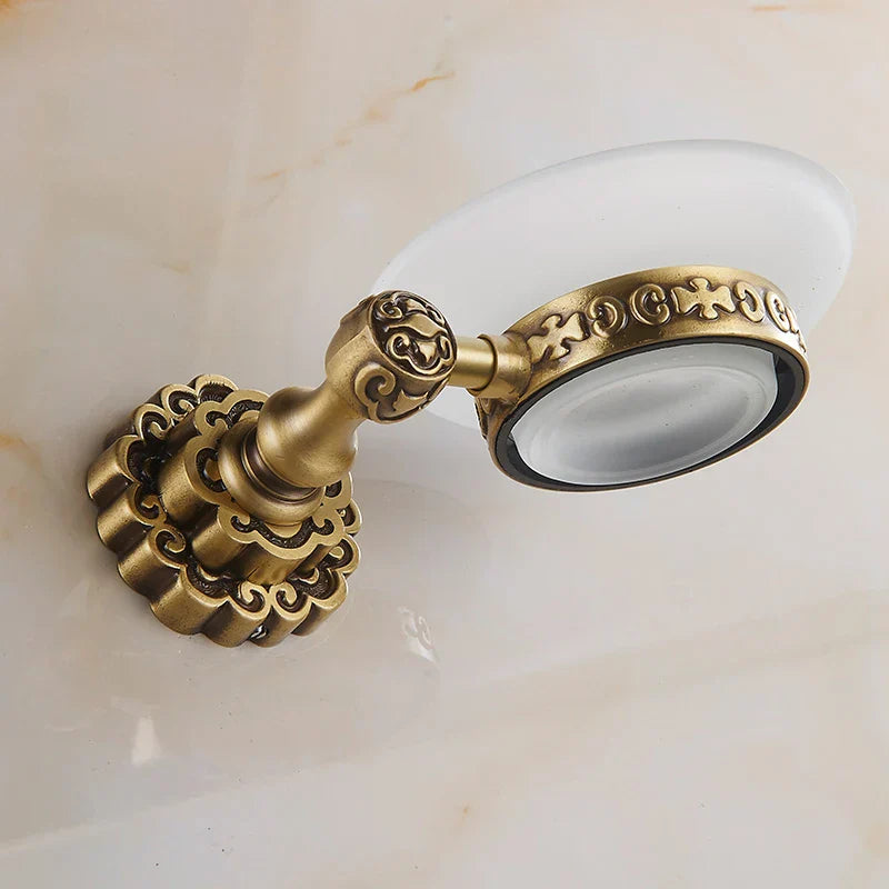 Afralia™ Solid Brass Wall Mounted Soap Holder Antique Finish Art Carving Bathroom Accessories