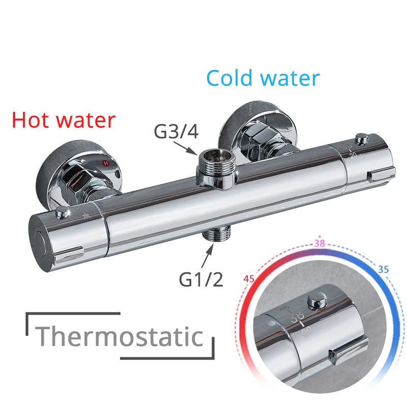 Afralia™ Chrome Thermostatic Shower Mixer Tap Hot Cold Bathroom Faucet