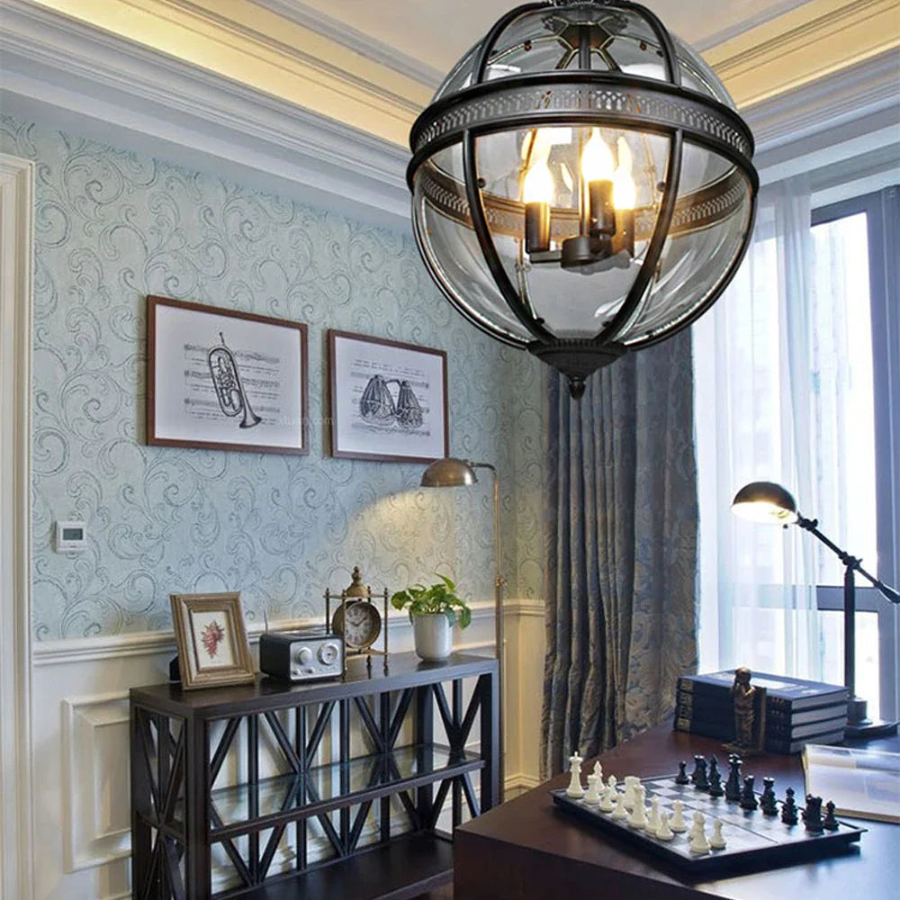 Afralia™ Bronze Black Glass Globe Chandelier for Foyer
