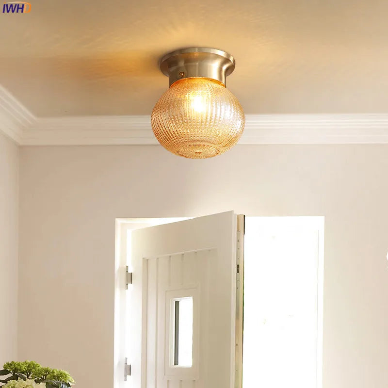 Afralia™ Glass Ball LED Ceiling Light Modern Vintage Copper Ceiling Lamp