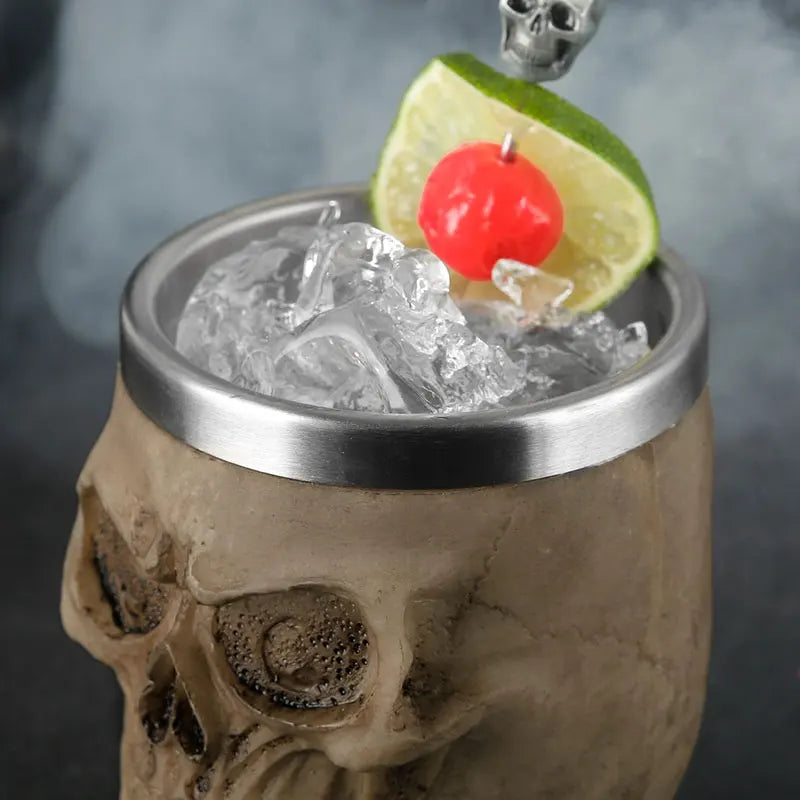 Afralia™ Skull Shot Glass Stainless Steel 200ml Gothic Beer Mug Whiskey Glasses Halloween Gift