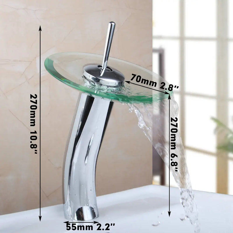 Afralia™ Glass Waterfall Faucet Chrome Brass Mixer for Bathroom Sink