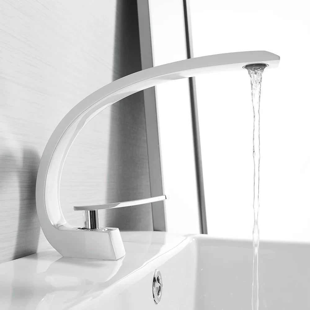 Afralia™ White Waterfall Basin Faucet Mixer Single Handle Modern Brass Bathroom Tap