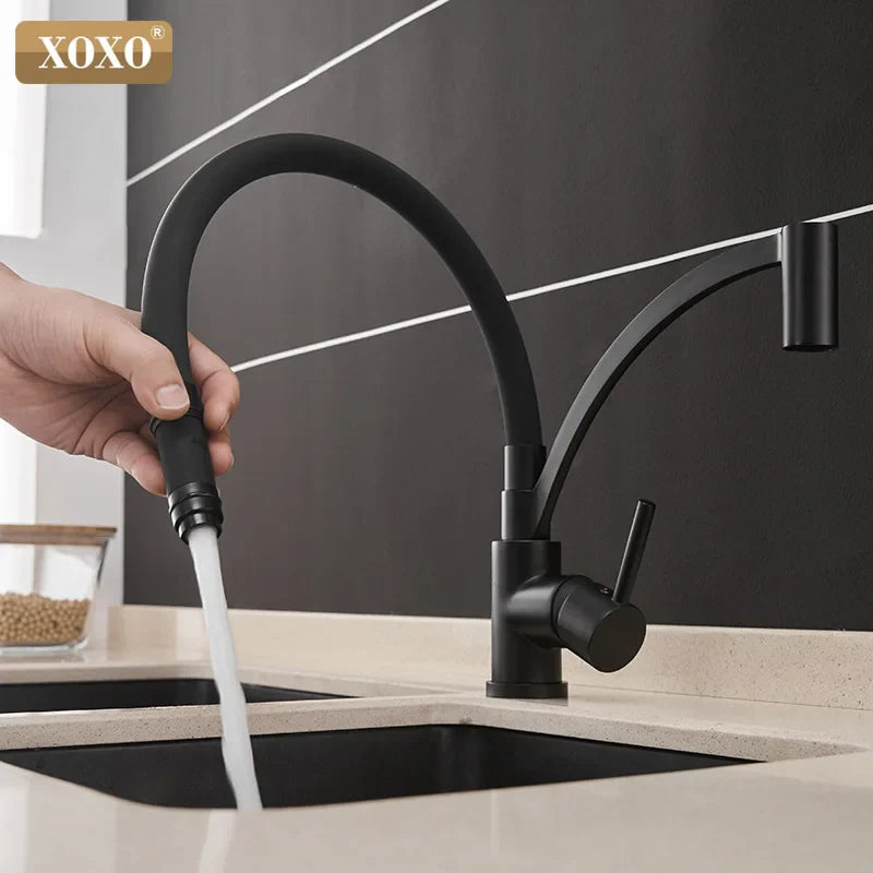 Afralia™ Black Chrome Kitchen Tap Faucet Pull Down Mixer for Sink.