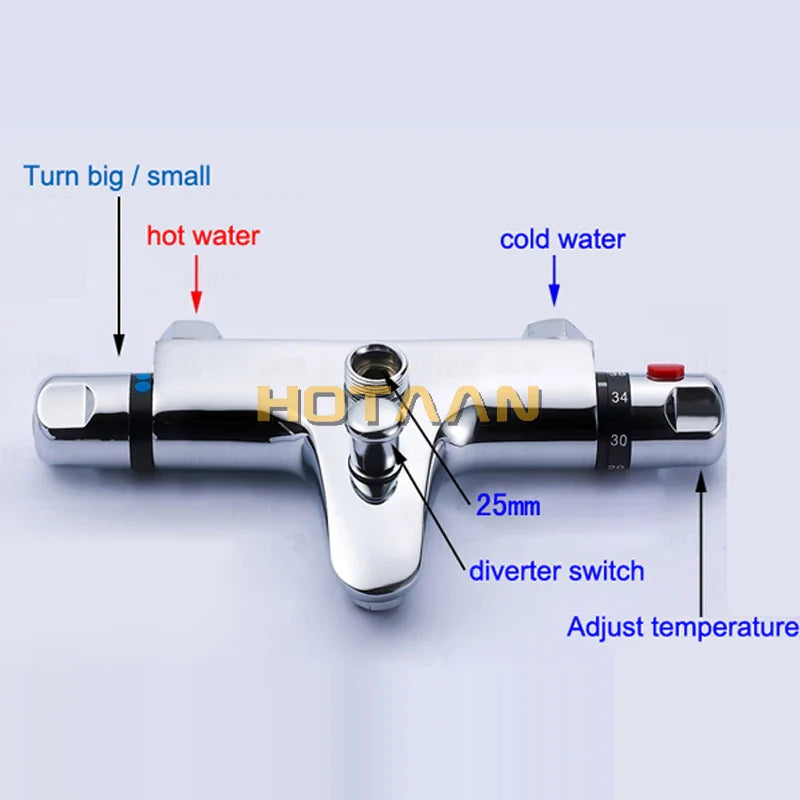 Afralia™ Thermostatic Shower Mixer, Two Handle Chrome Finish, Wall Mounted