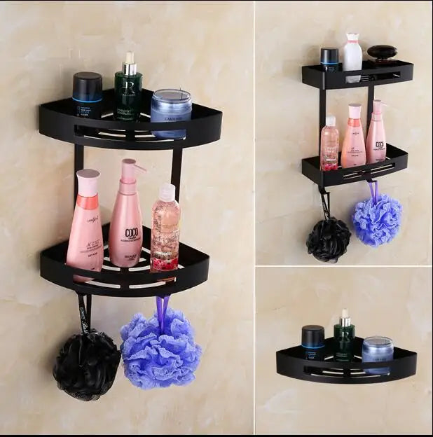 Afralia™ Gold Stainless Steel Bathroom Corner Shelf – Rose Gold Shower Caddy