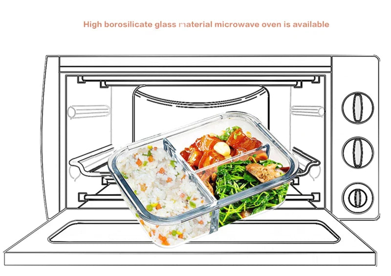 Afralia™ Kids Lunch Box: Korean Style Glass Bento with Compartments, Microwave Safe, Food Storage