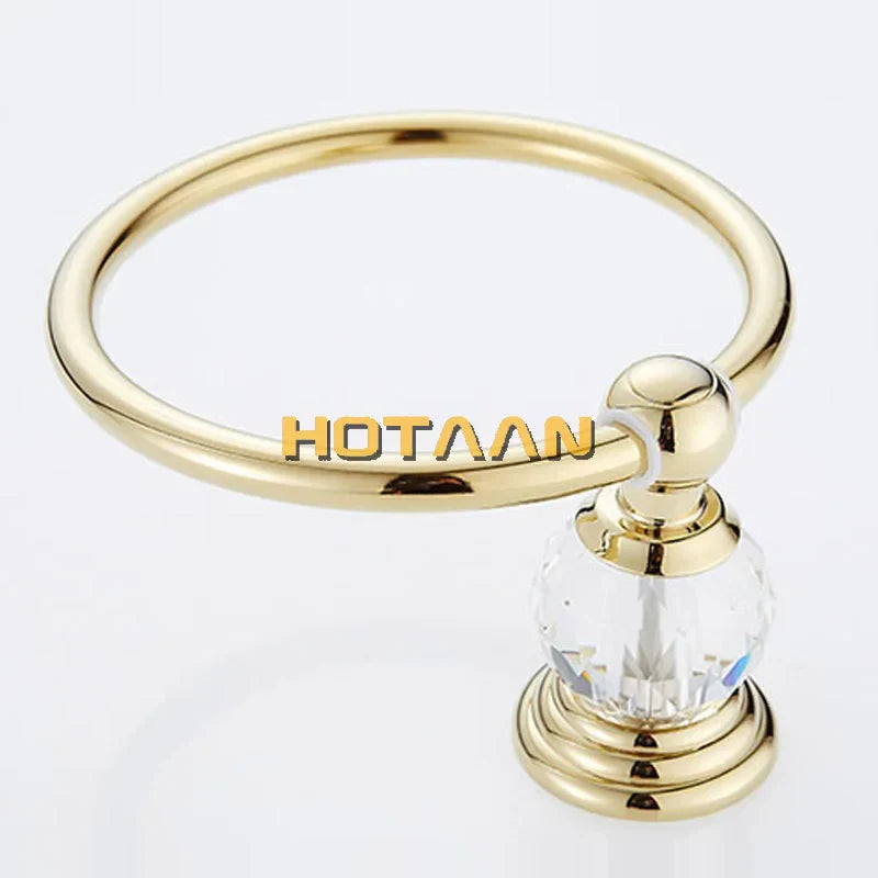 Afralia™ Golden Crystal Towel Ring Wall Mounted Bathroom Rack