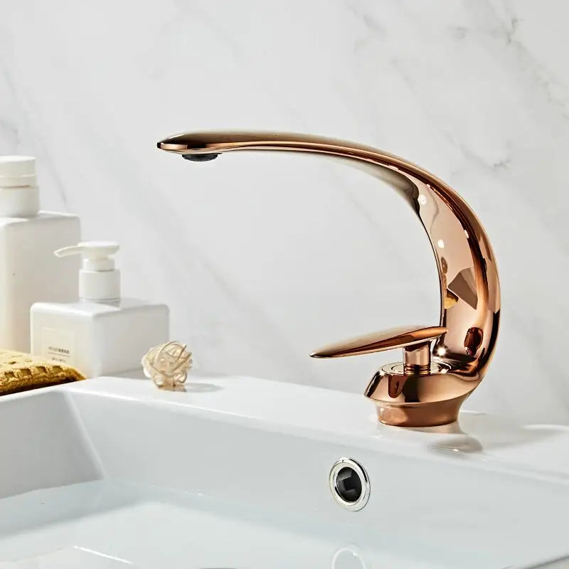 Afralia™ Rose Gold Basin Faucet with Single Handle for Bathroom Sink