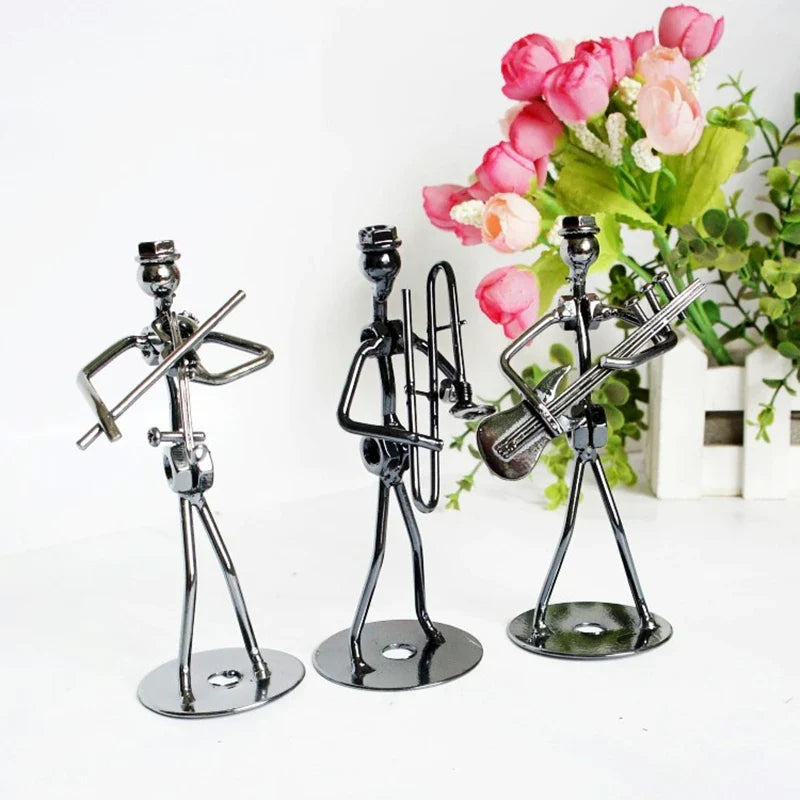 Afralia™ Metal Musician Figurine Set: 8 Styles, 13cm, Vintage Office Home Decor