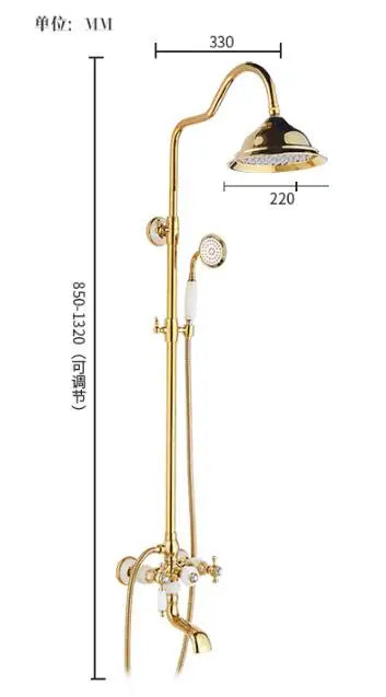 Afralia™ Golden Brass & Jade Bath Shower Set - Wall Mounted Rainfall & Hand shower