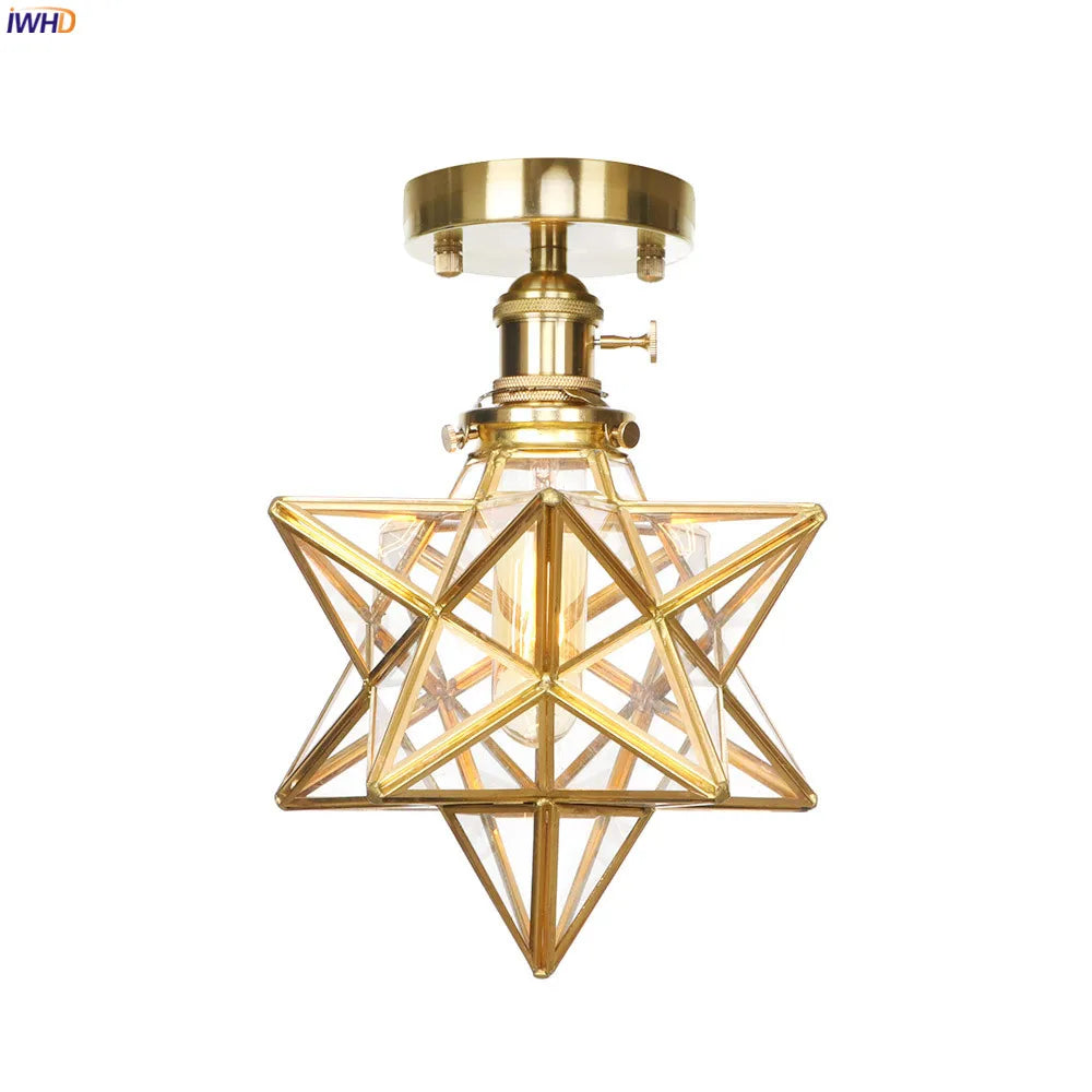 Afralia™ Glass Copper Ceiling Light Vintage Retro Nordic Style Bedroom Living Room Lamp