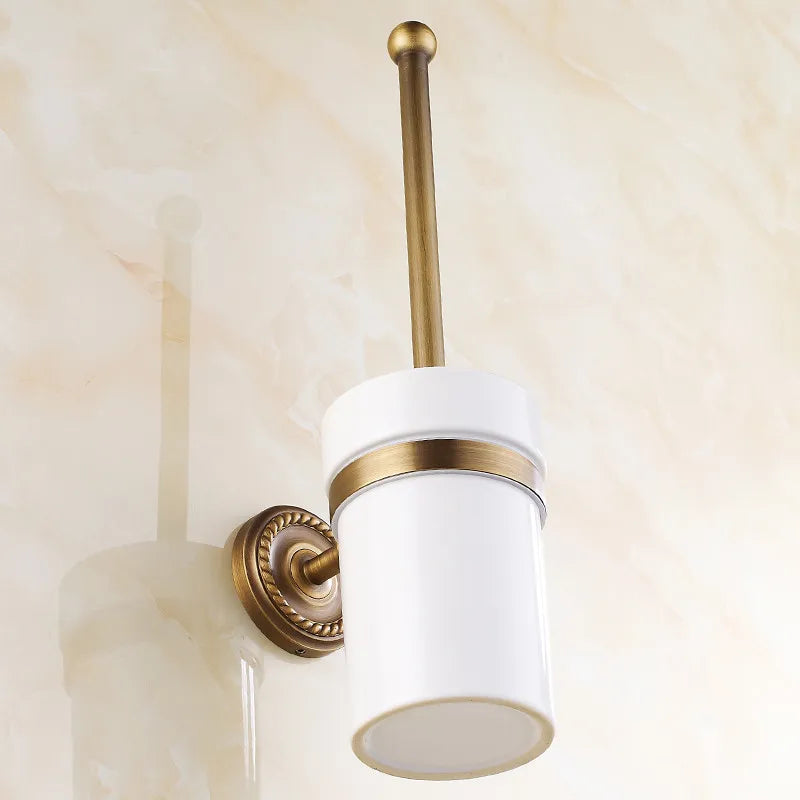 Afralia™ Ceramic Toilet Brush Holder Antique Brass Home Bathroom Accessory Wall Decor