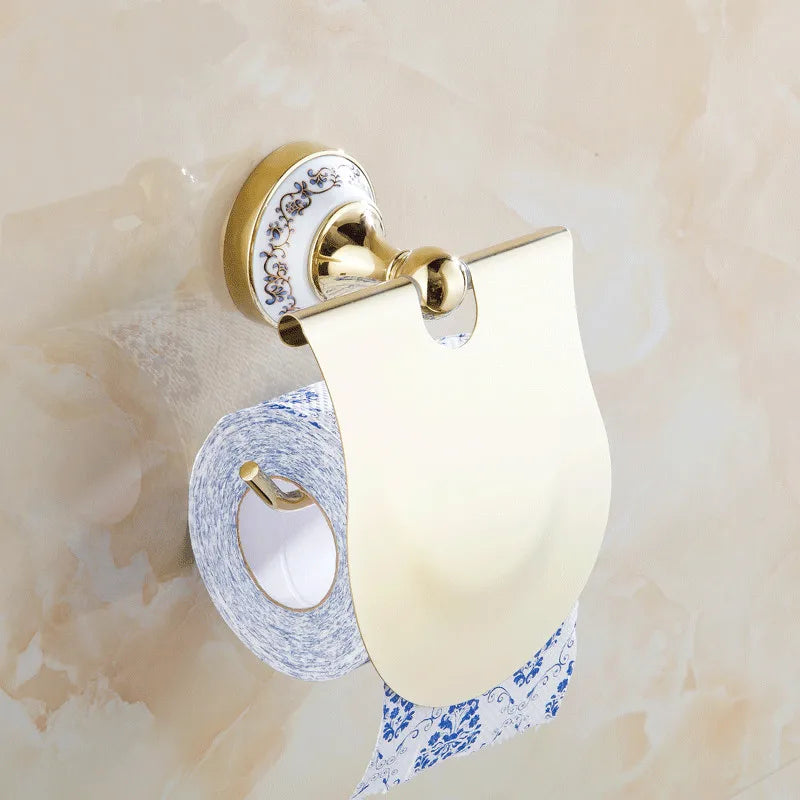 Afralia™ Wall Mount Toilet Paper Holder Metal Chrome Silver Blue & White Porcelain Bathroom Accessories