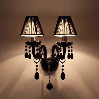 Afralia™ Crystal Wall Lamp with Candle LED E14 Bulbs in Black