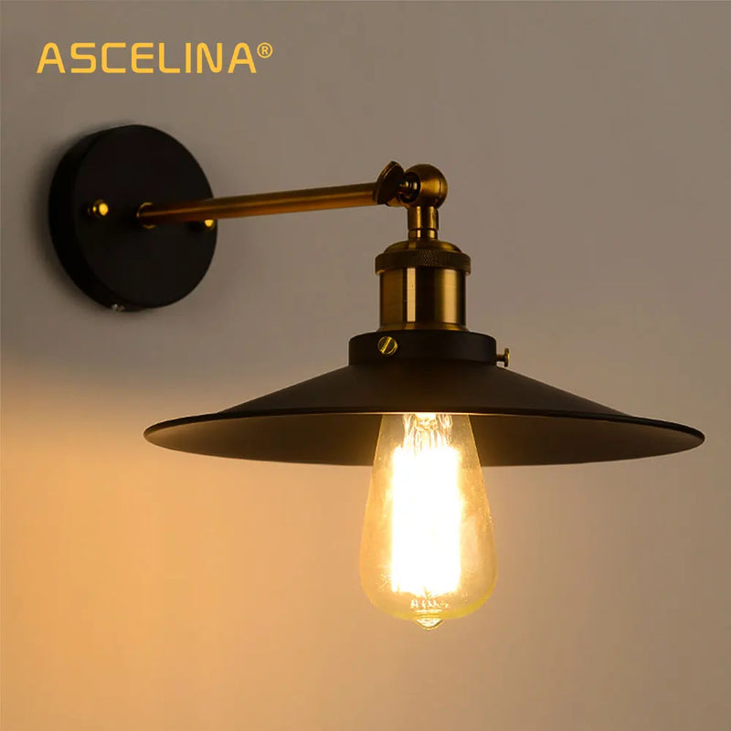 Afralia™ Vintage Industrial Wall Sconces Metal Lampshade Bedside Light E27 Bulbs