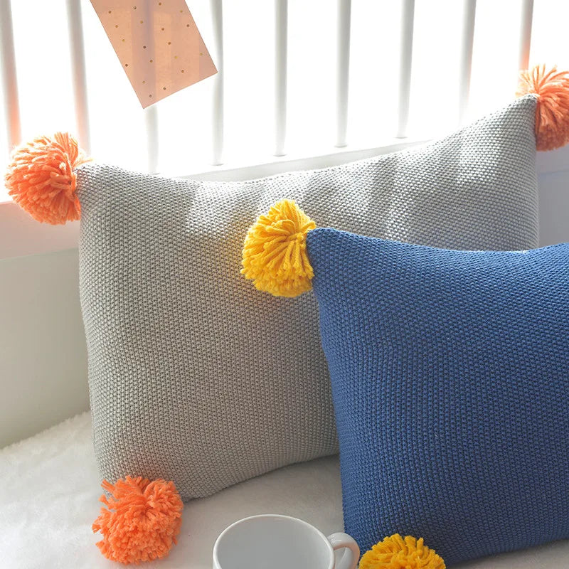 Afralia™ Knit Cushion Cover Solid Grey Blue Orange Pillow Case 35*50cm