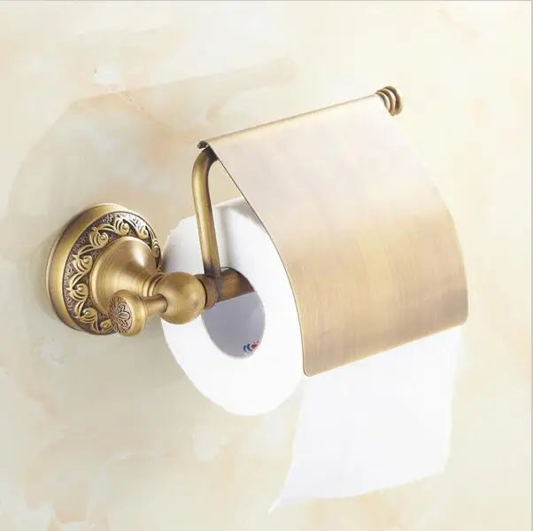 Afralia™ Copper Carved Bathroom Accessories Set: Towel Shelf, Towel Bar, Paper Holder, Cloth Hook