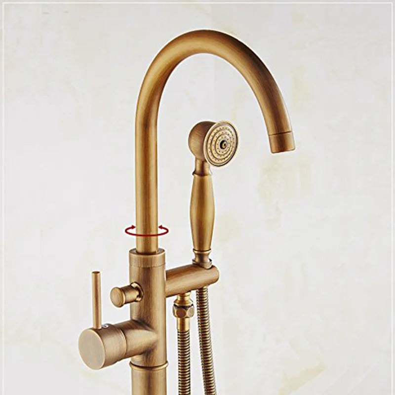 Afralia™ Antique Brass Tub Faucet Swivel Spout Filler Hot Cold Mixer Tap