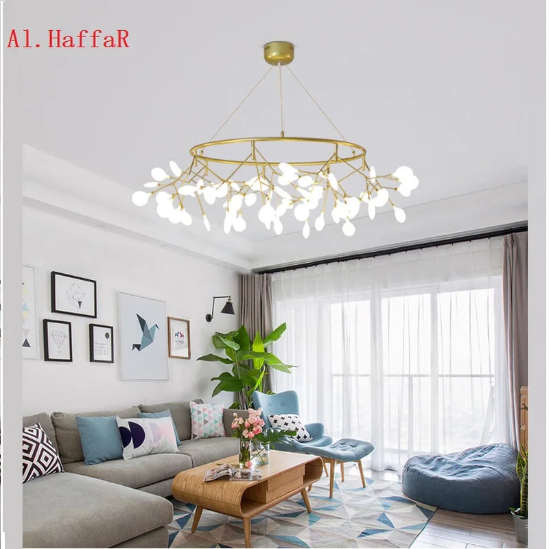 Afralia™ Firefly Round Chandelier Light - Stylish Tree Branch Pendant Lamp - Modern Circle Chandelier