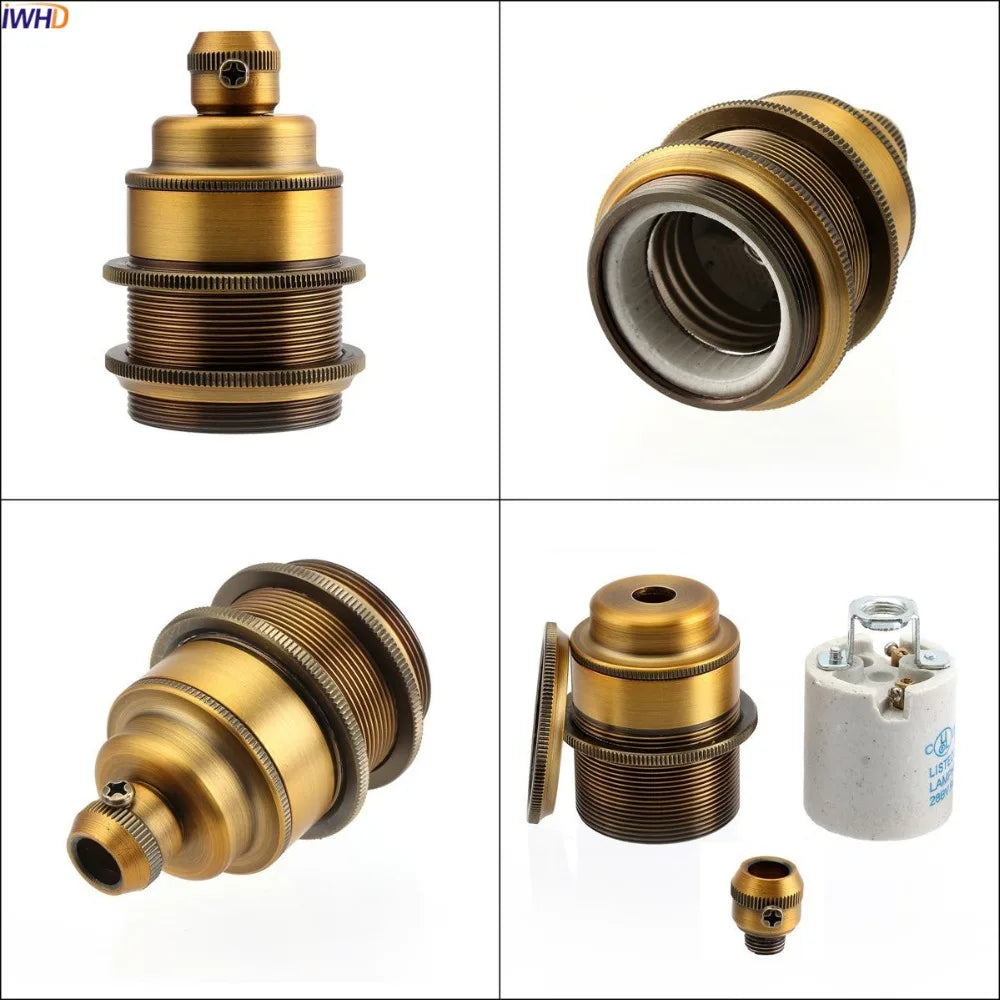 Afralia™ Yellow Vintage E27 Aluminum Lamp Holder for LED Light Bulbs