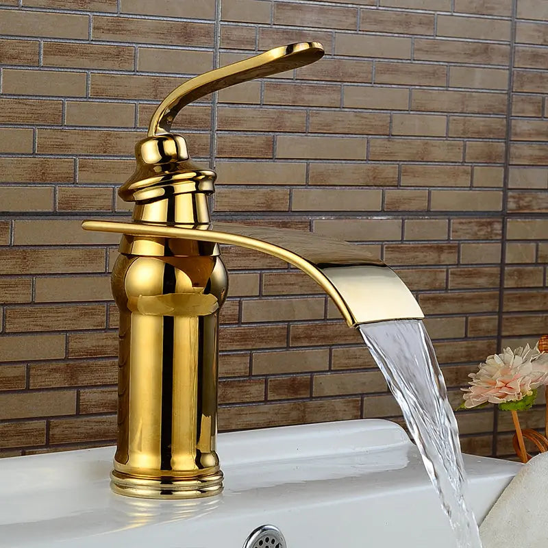 Afralia™ Chrome Brass Waterfall Bathroom Sink Mixer with Big Square Spout