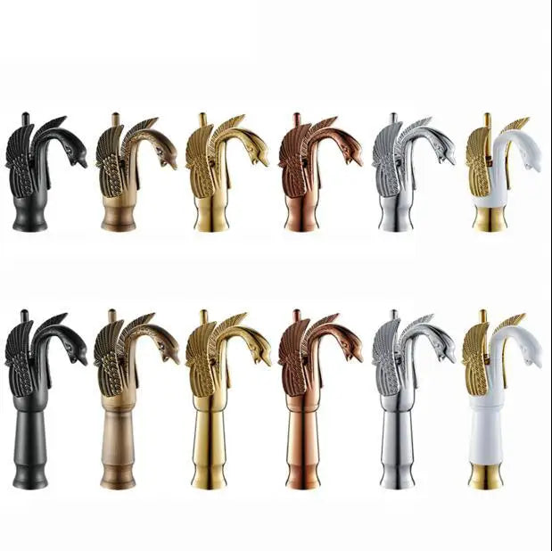 Afralia™ Swan Style Brass Luxury Bathroom Faucet in Chrome/Golden/Antique/Black With Deck Mount