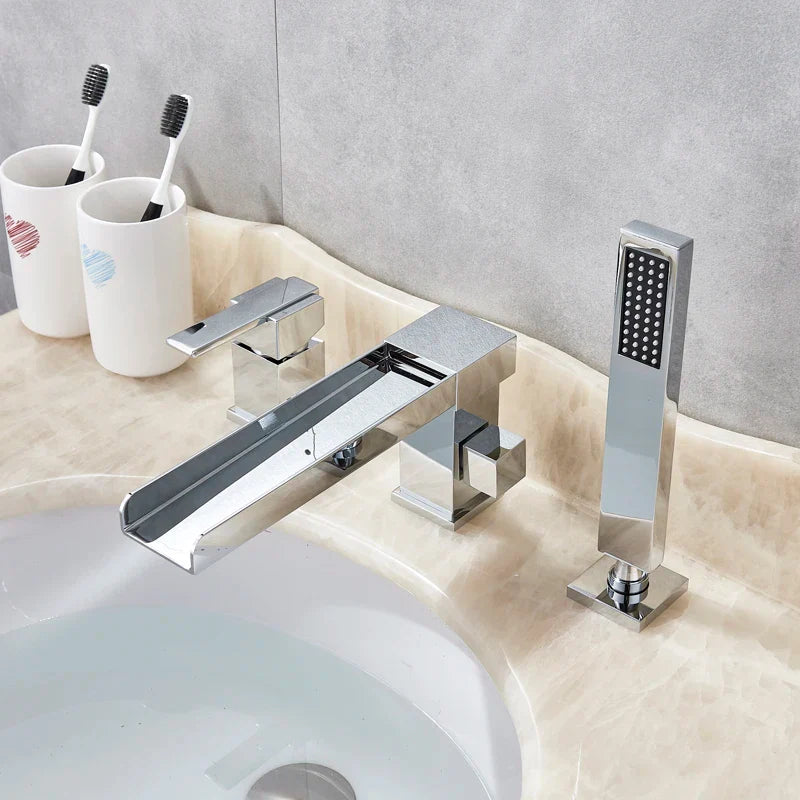 Afralia™ Matte Black Waterfall Bathtub Faucet with Pull Out Handshower