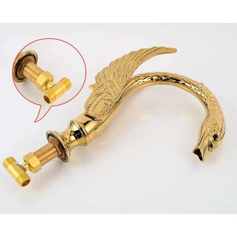 Afralia™ Golden Swan Basin Faucet Double Handle Hot Cold Mixer Tap for Bathroom