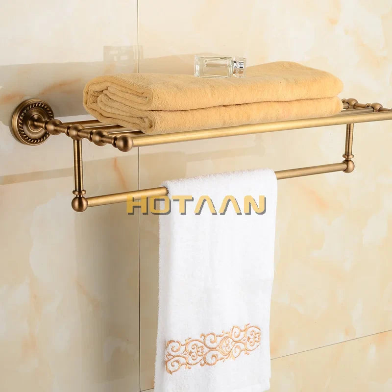 Afralia™ Brass Towel Rack, Antique Brass Holder, 50cm Shelf, Bathroom Accessories