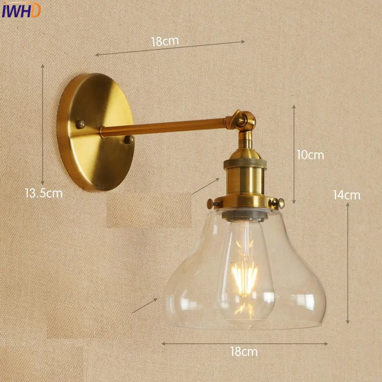 Afralia™ Antique Brass Industrial Swing Arm Wall Sconce - Vintage Glass Wall Light Fixtures