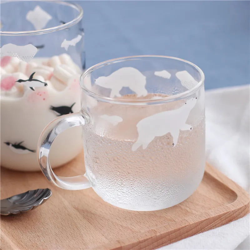 Afralia™ Polar Bear Penguin Glass Coffee Mug Heat Resistant Tea Cup Novelty