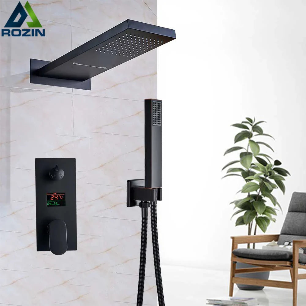 Afralia™ Chrome Luxury Digital Bath Shower Mixer with Rain Waterfall and Handshower