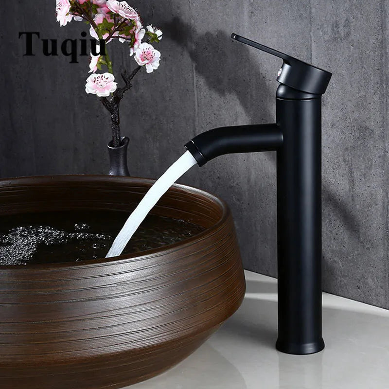 Afralia™ Black Single Handle Luxury Bathroom Faucet Switch Mixer Taps for Wash Basin