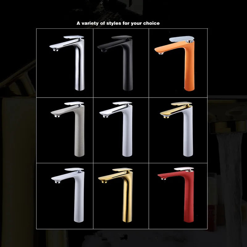 Afralia™ Tall Basin Faucet Hot&Cold Mixer Tap Gold/Chrome/White/Red/Black Bathroom Crane Sink