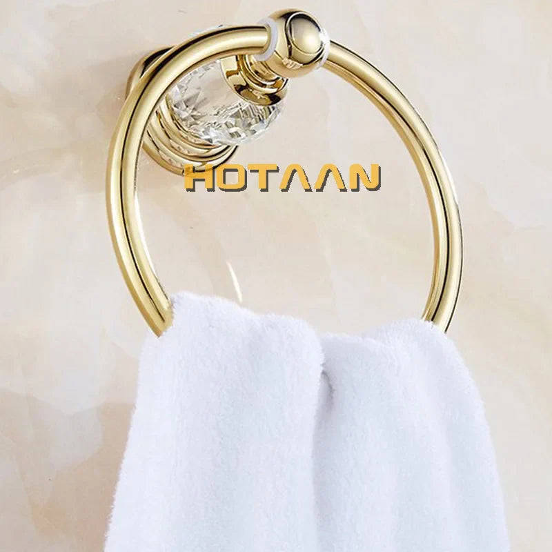 Afralia™ Golden Crystal Towel Ring Wall Mounted Bathroom Rack