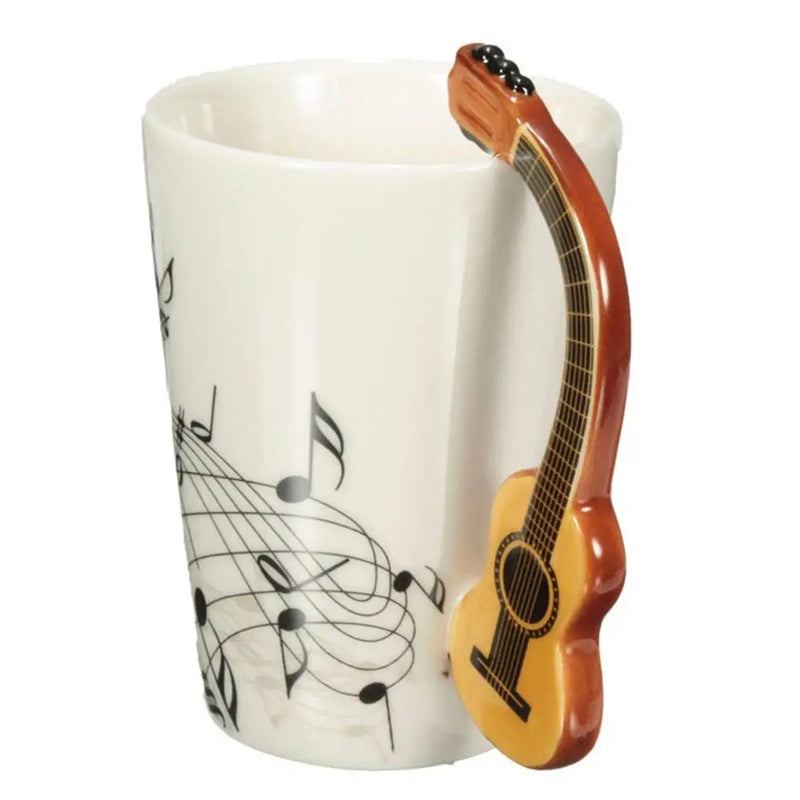 Afralia™ Acoustic Guitar Mug 400ml Ceramic Coffee Cup Music Tea Tumbler Decoration