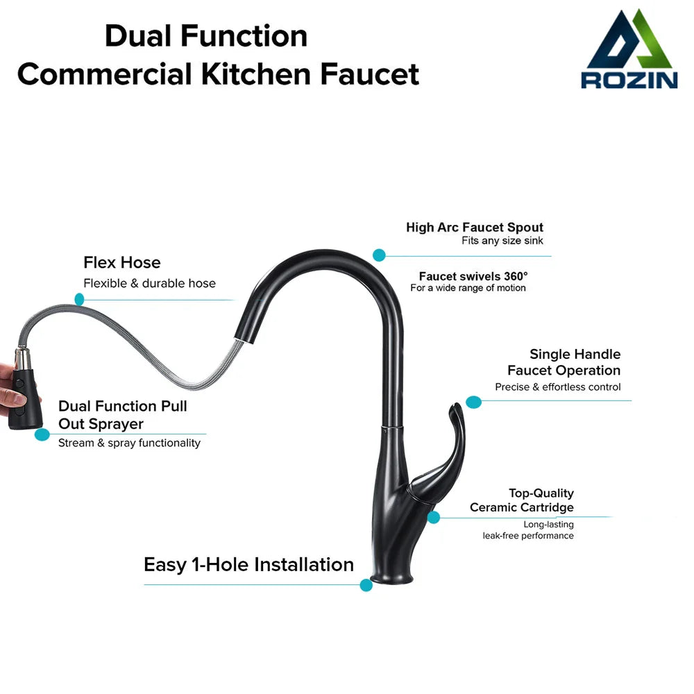 Afralia™ Black Kitchen Faucet Pull Out Mixer with Single Handle and Stream Spray