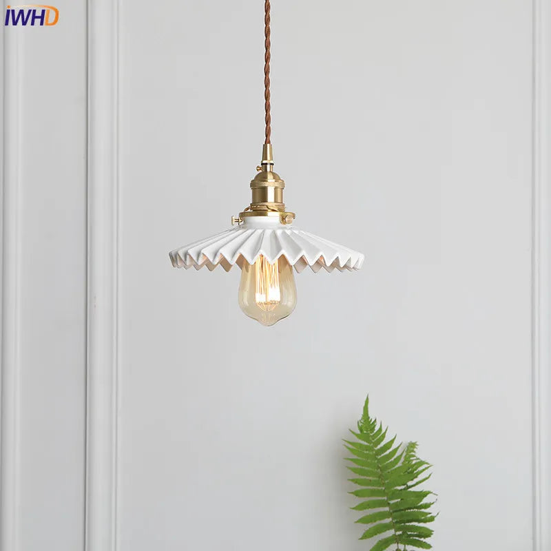 Afralia™ Nordic Copper Pendant Light with Vintage Ceramics Shade for Dinning and Living Room