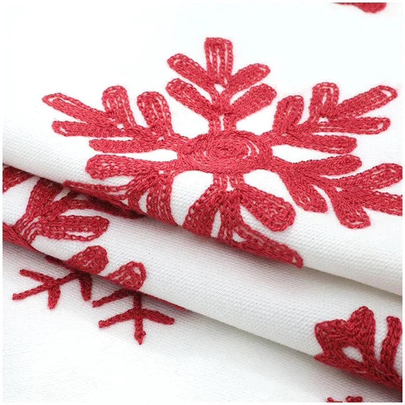 Afralia™ Snowflakes Embroidered Canvas Cotton Pillow Cover 45x45cm