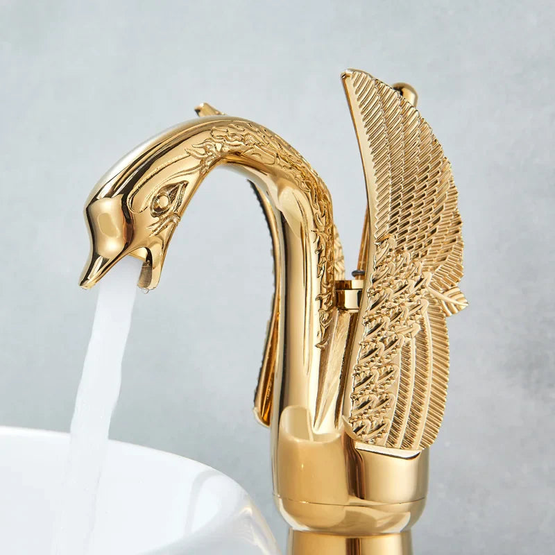 Afralia™ Golden Swan Bathroom Mixer Faucet - Deck Mount Basin Tap with One Handle