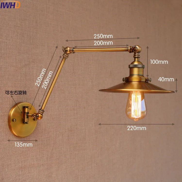 Afralia™ Swing Arm Wall Light Gold Copper Vintage Sconce Edison Loft Wall Lamp