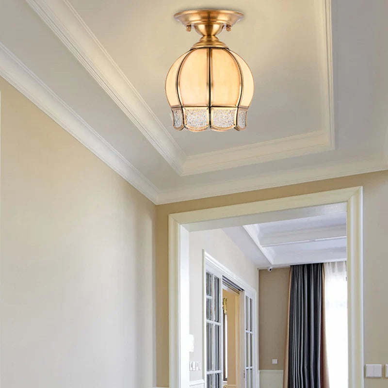 Afralia™ Luxury Copper Glass Flower Ceiling Light Fixture LED Gold Lamp